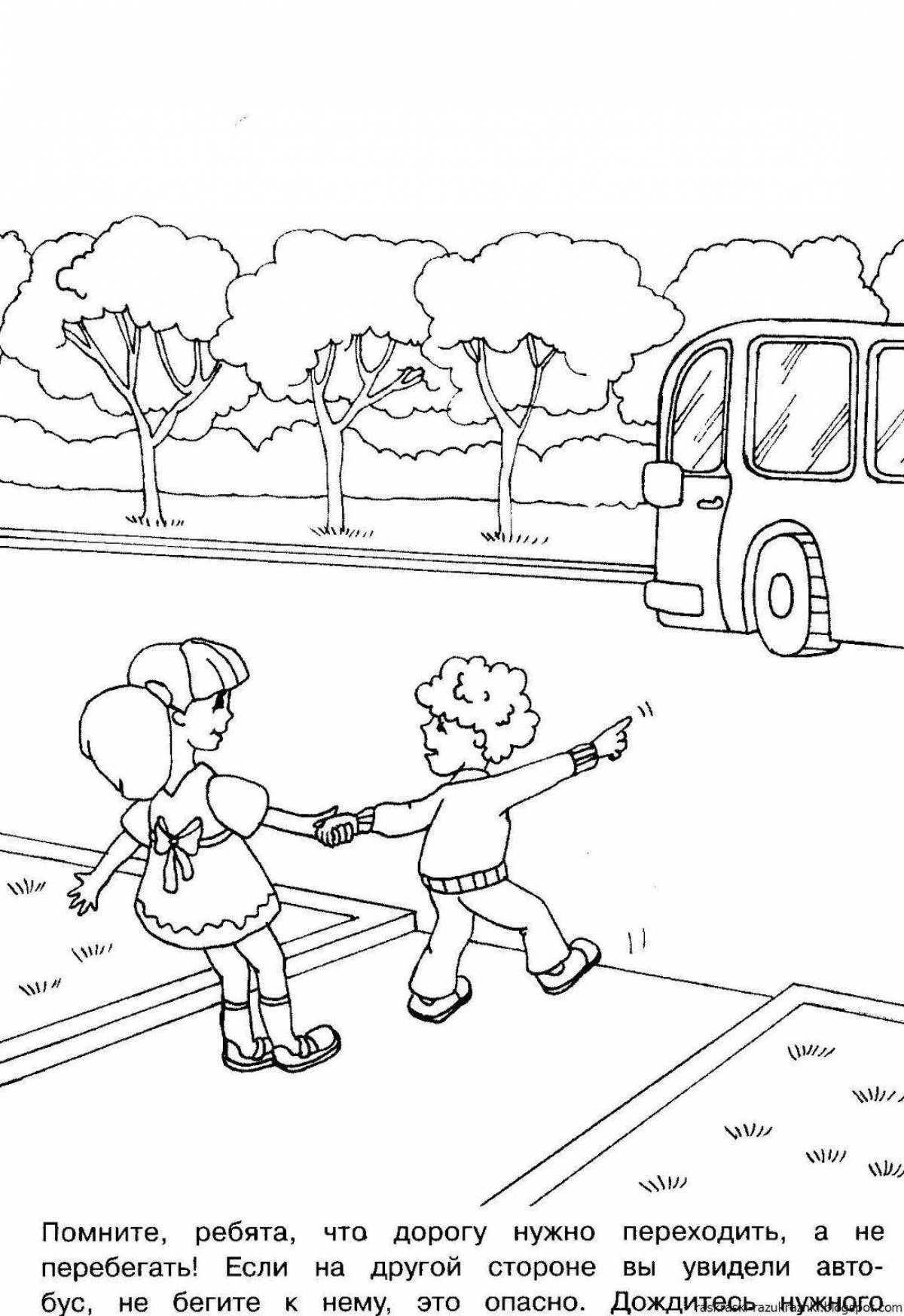Colorful rules of the road coloring book for schoolchildren