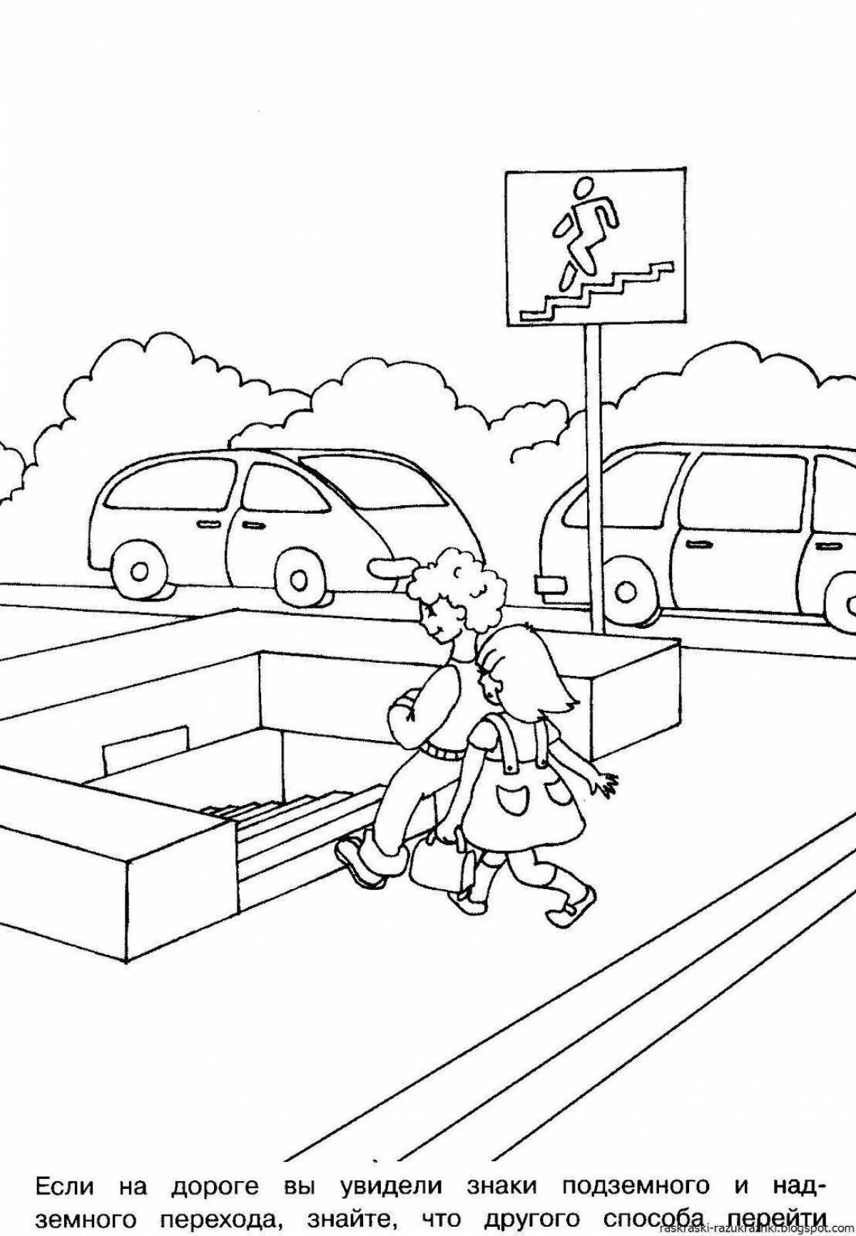 Interactive road coloring book for schoolchildren