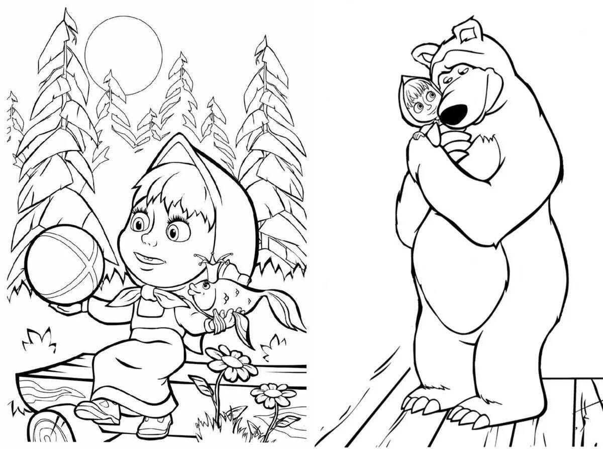 Playful masha and the bear coloring book
