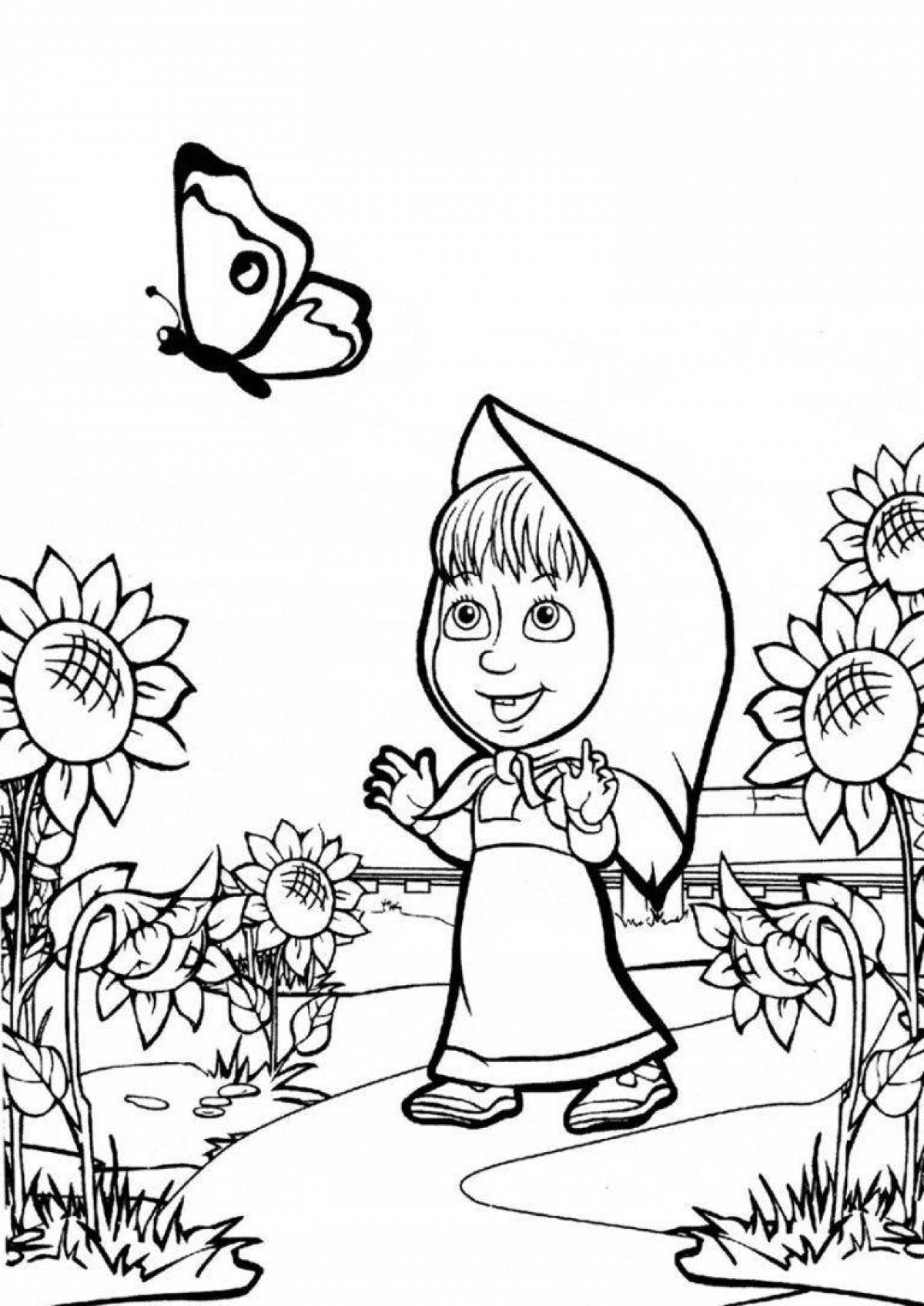 Colorful bright Masha and the bear coloring book