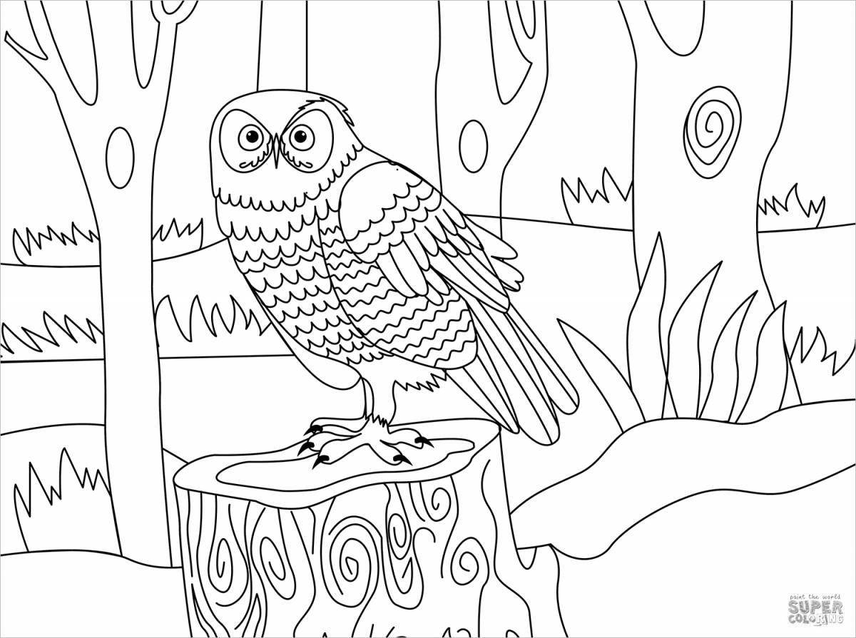 Cute owl in the hollow for children 2-3 years old