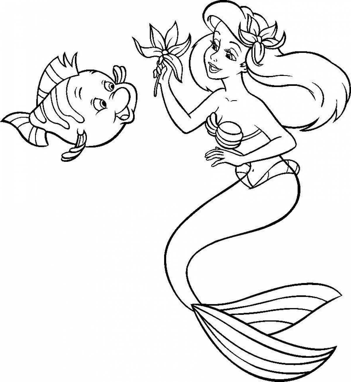 Bright little mermaid coloring page