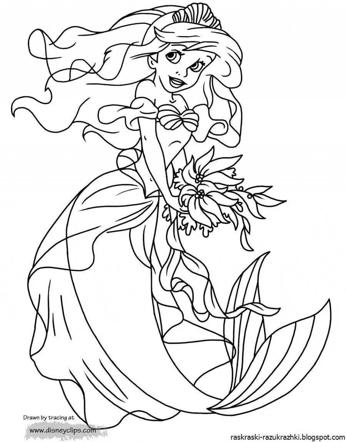 Coloring book sparkling little mermaid