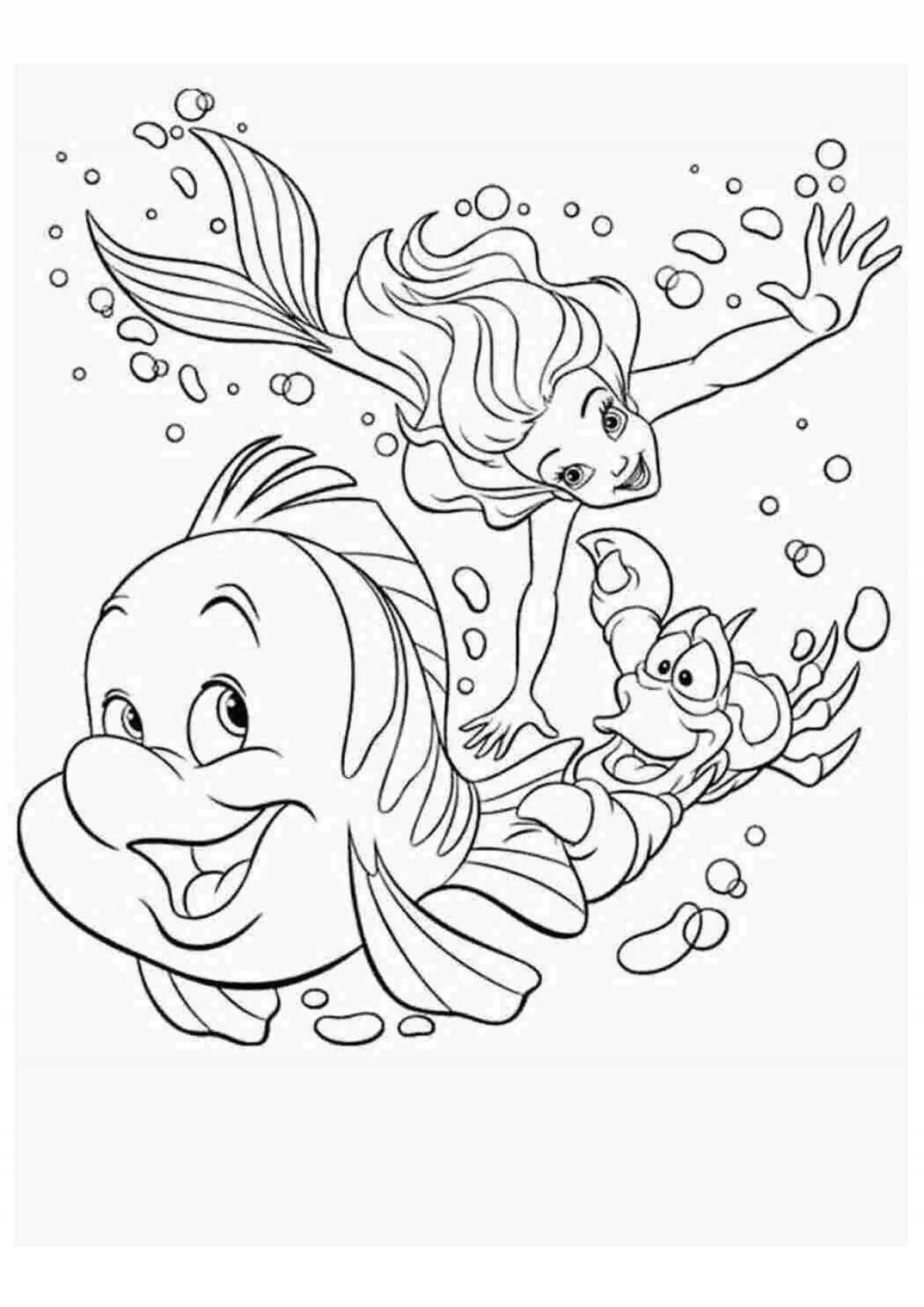 Coloring fairy tale little mermaid