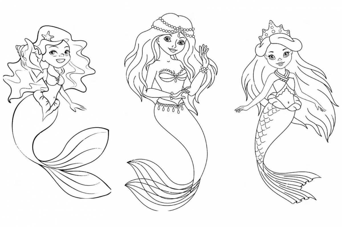 Coloring book shiny little mermaid