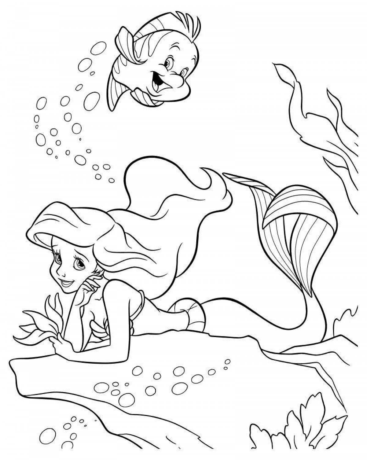 Coloring book shining little mermaid