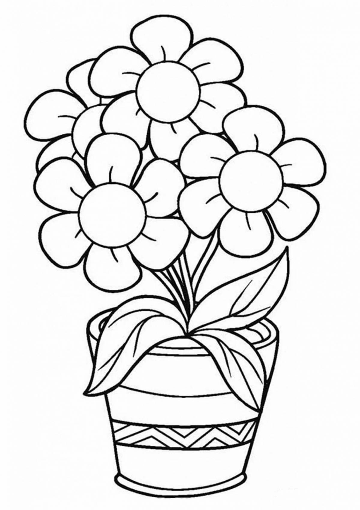 Красочная ваза с цветами для детей 3-4 лет