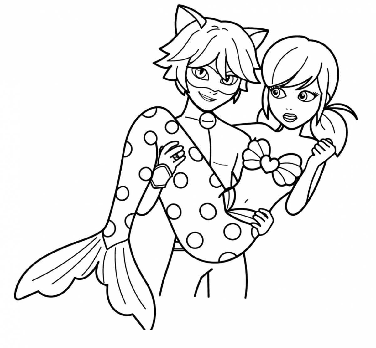 Coloring page gorgeous ladybug and super cat