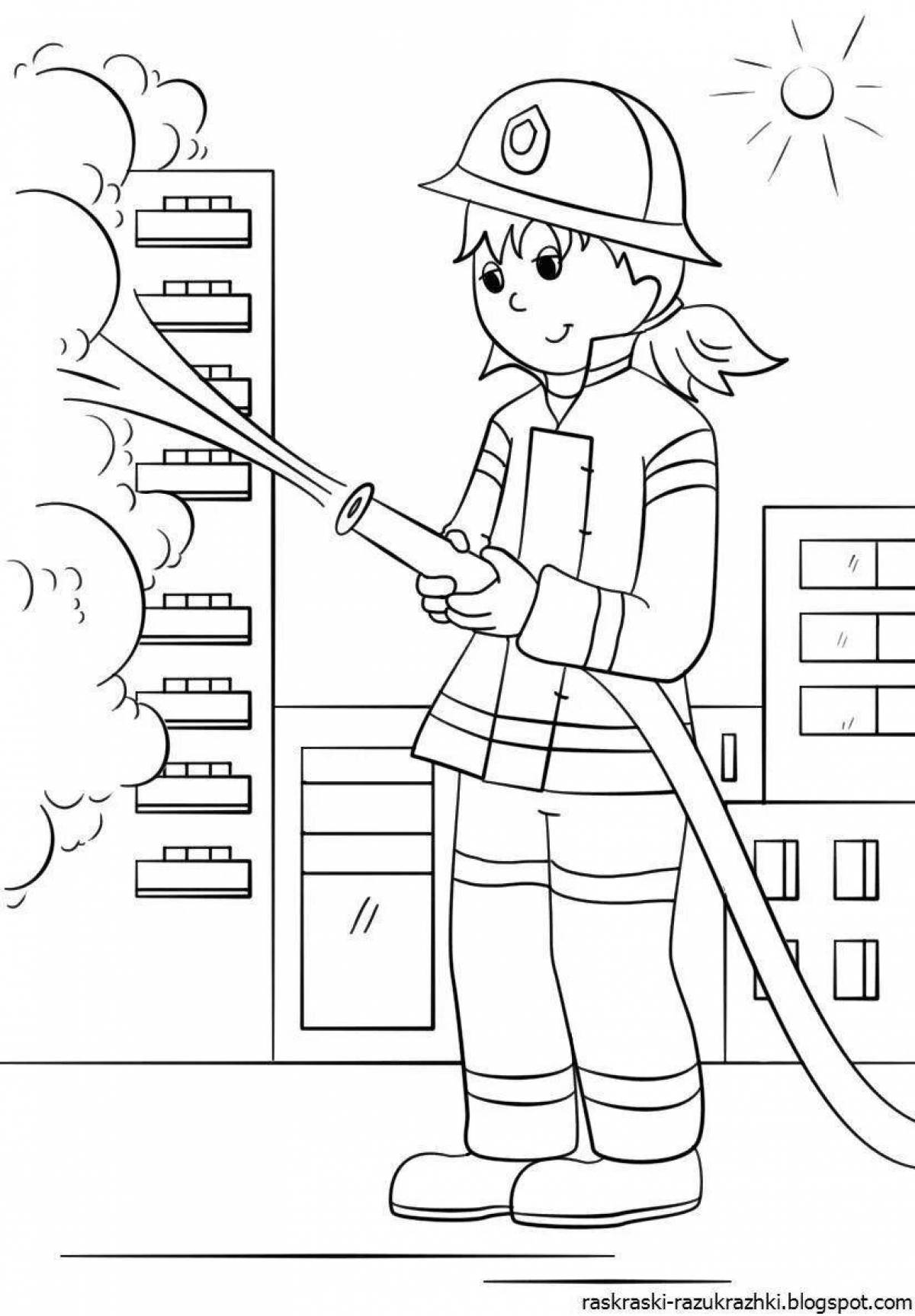 Attractive fire safety coloring book for kindergarten
