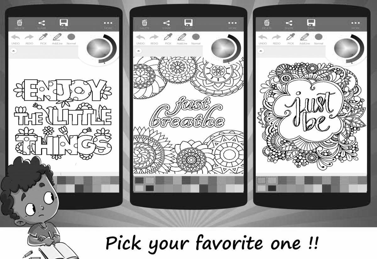 Entertaining coloring happy color game for android phone in Russian