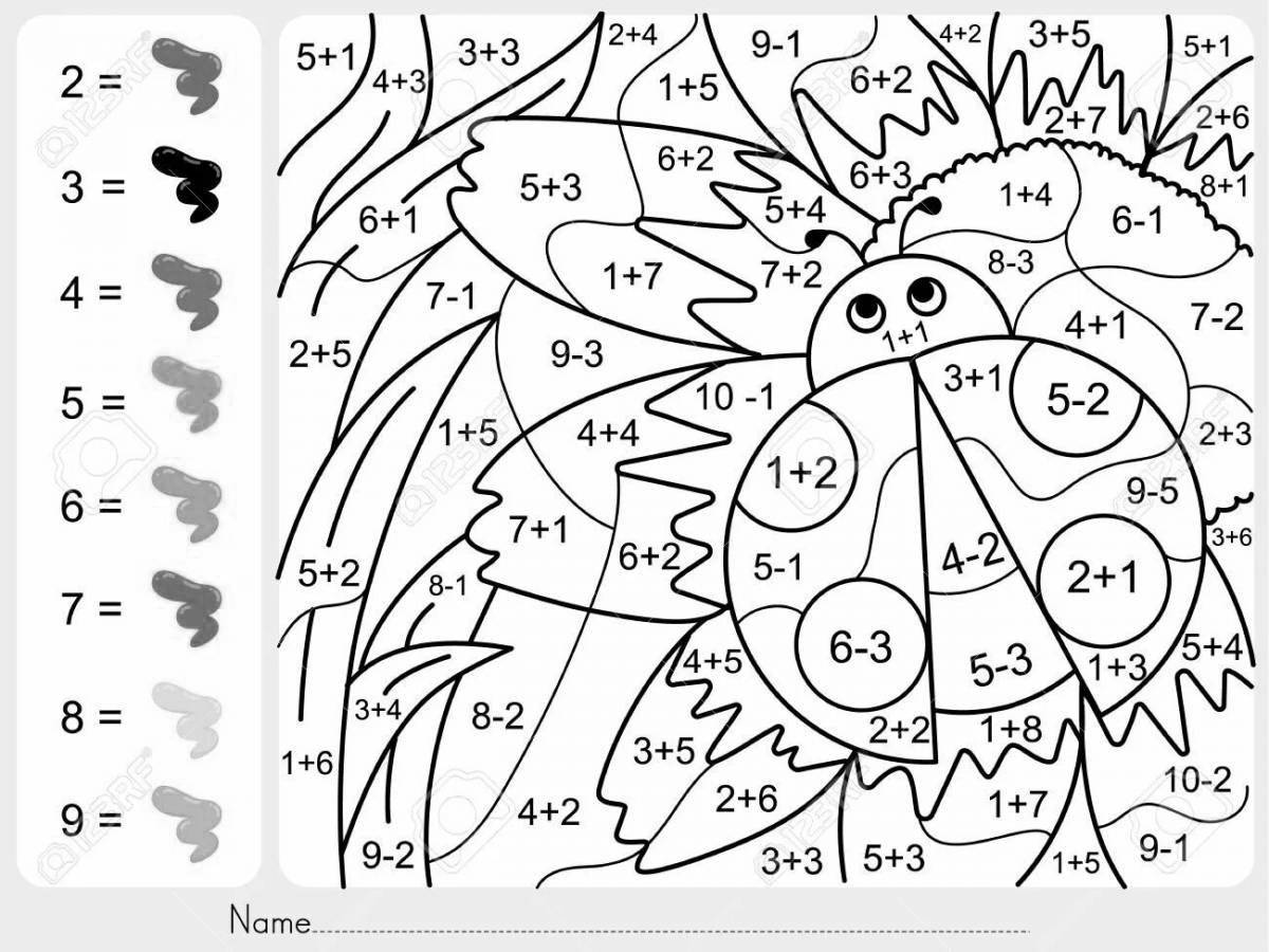 Stimulating coloring by numbers for 7 year olds with arithmetic examples