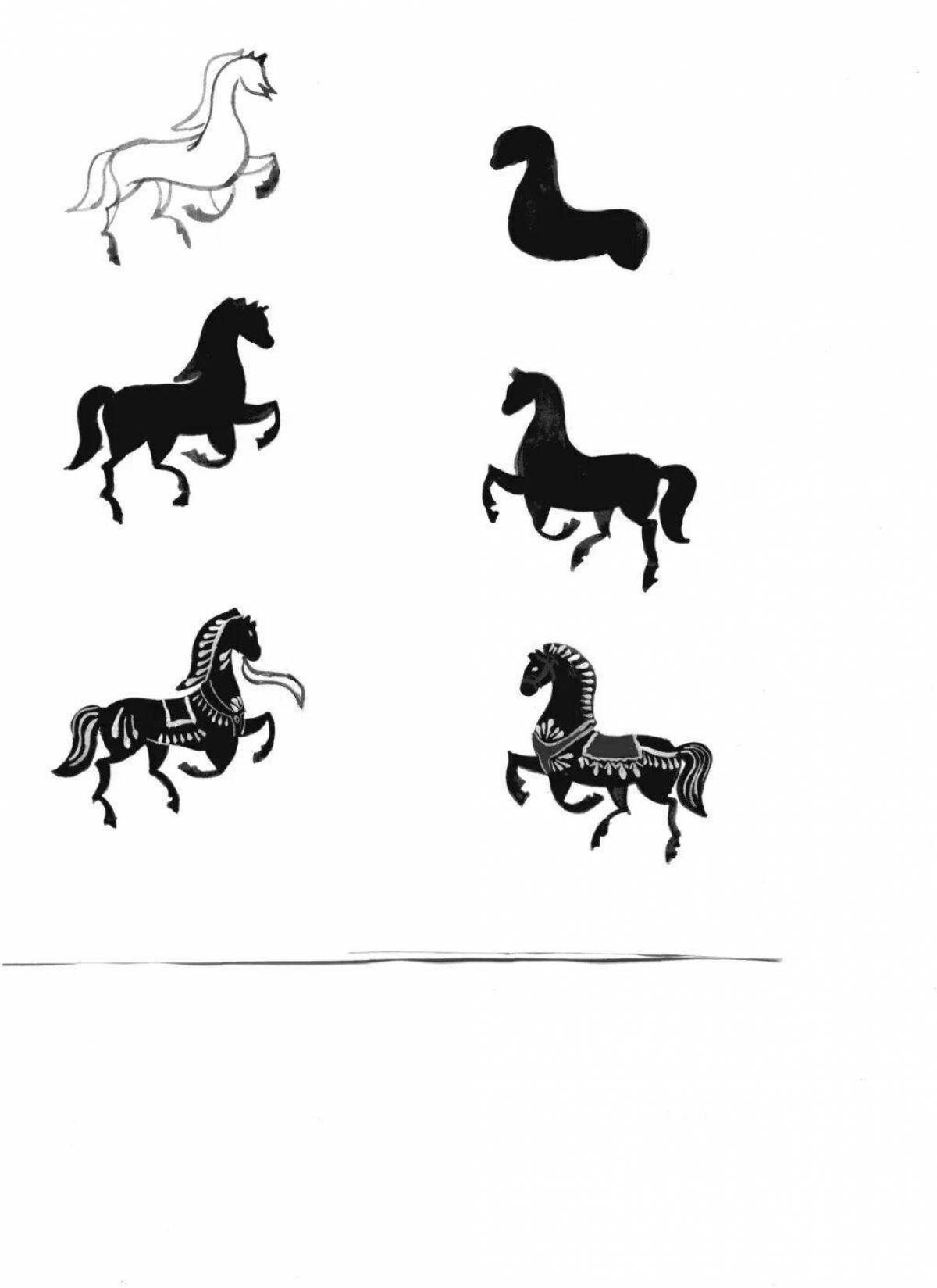 Элегантная раскраска лошади и птицы рисунок