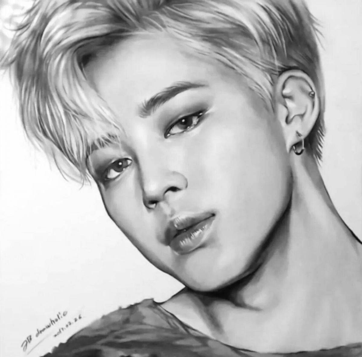 Jimin coloring page with color splashes
