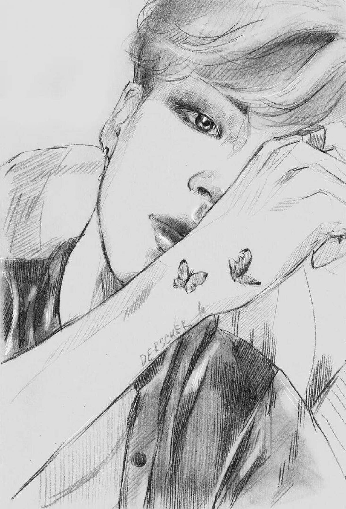 Coloring page jimin obsessed with flowers