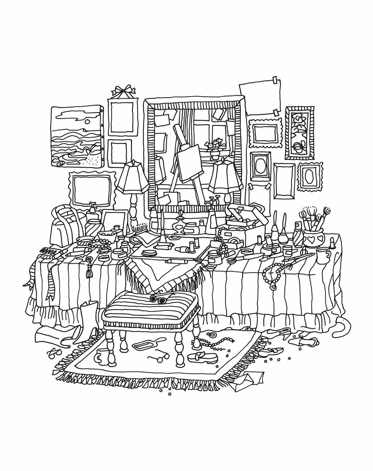 Stimulating clutter coloring page