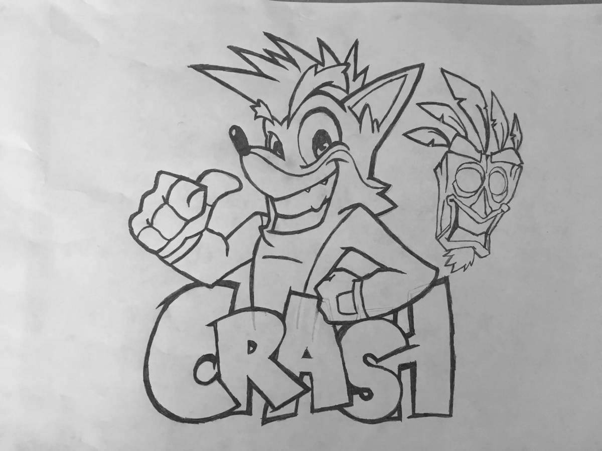 Crash coloring page with color splatter