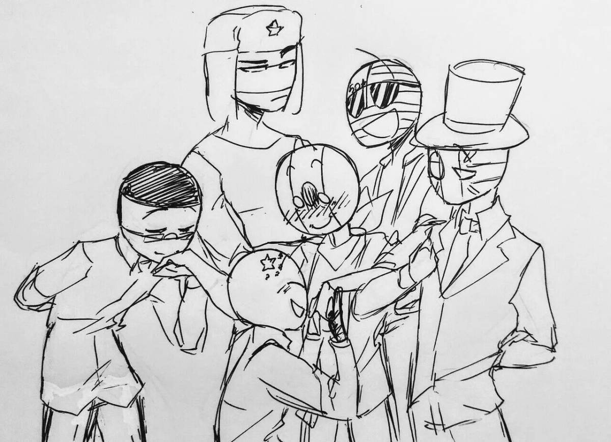 Colorful countryhumans coloring page