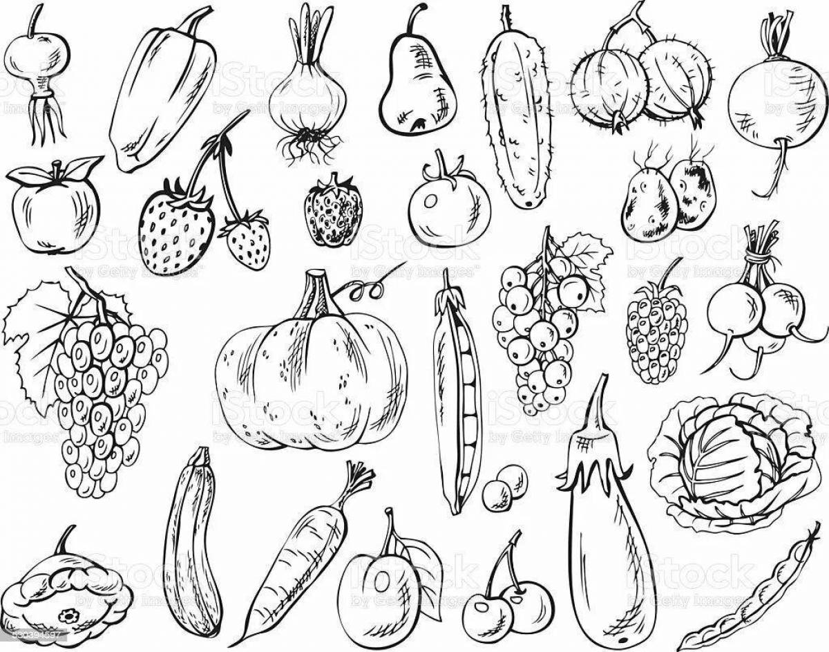 Контурные рисунки фруктов и овощей