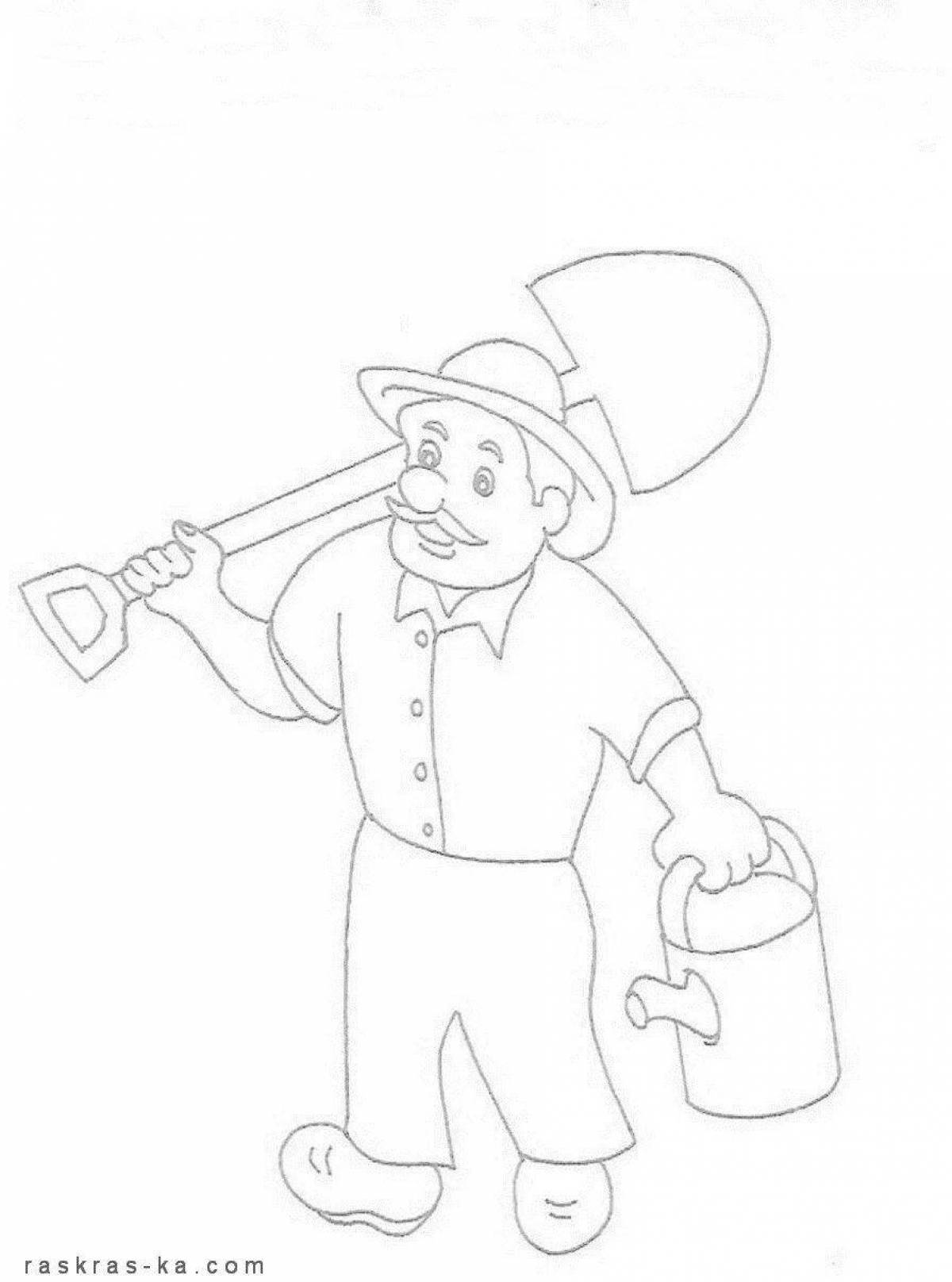 Colorful gardener coloring page
