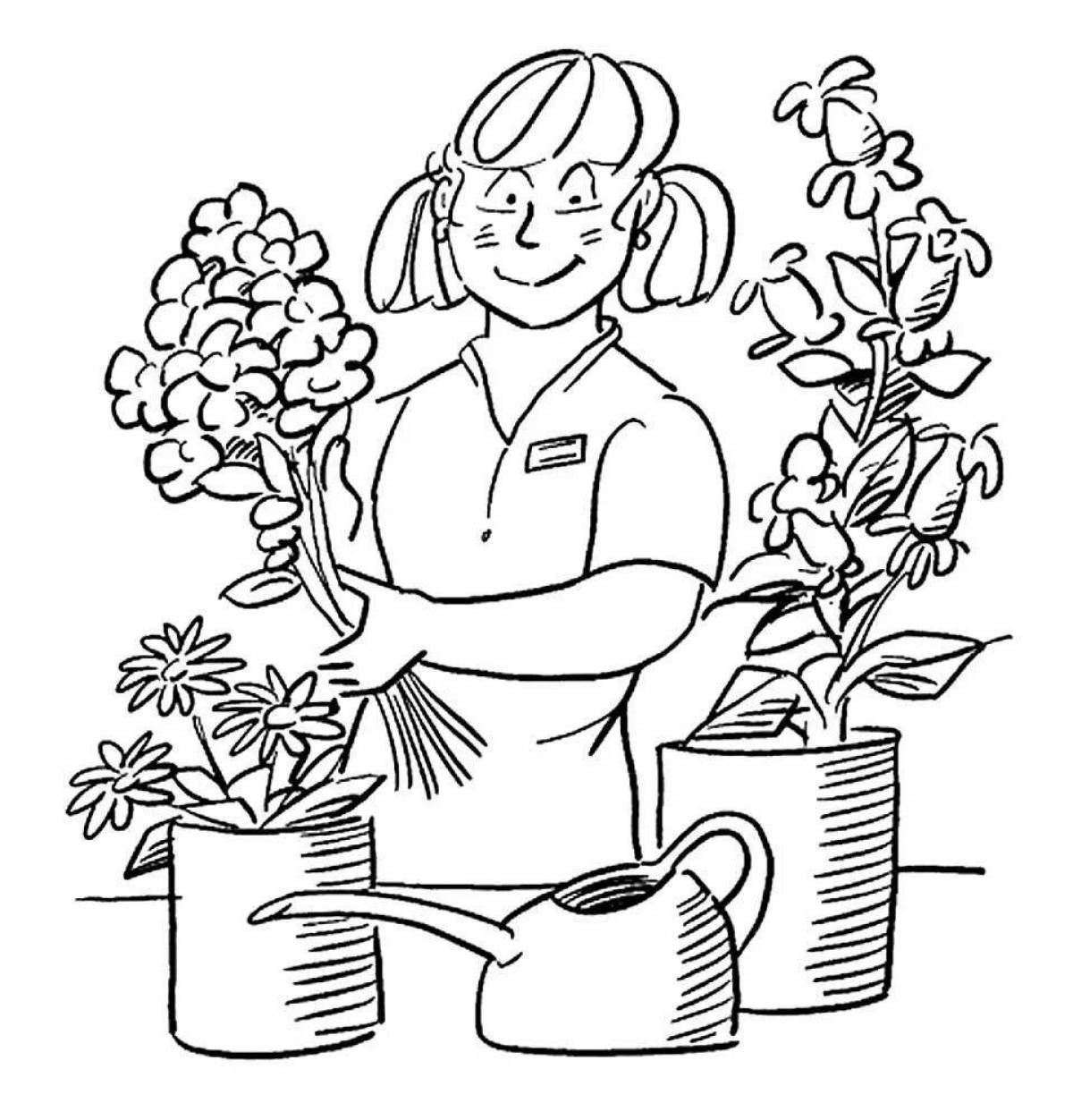 Coloring page cheerful gardener