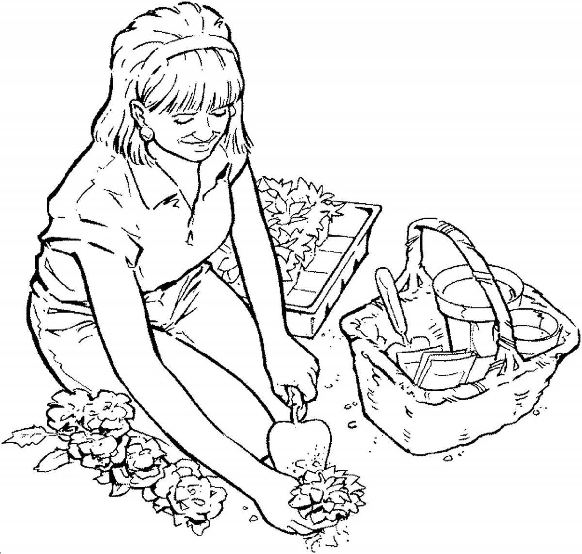 Animated gardener coloring page