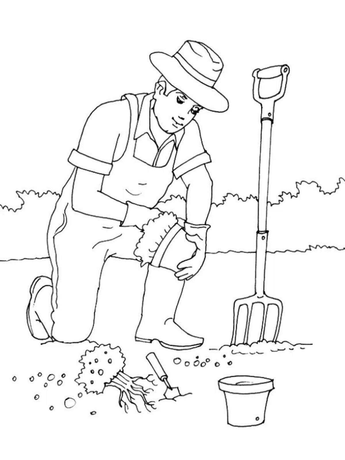 Charming gardener coloring page
