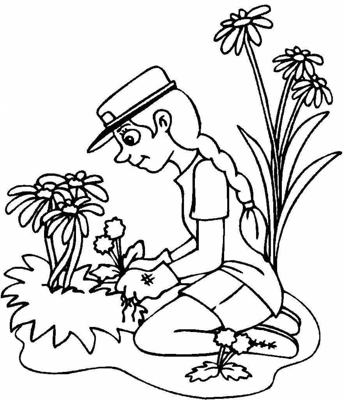 Coloring book funny gardener