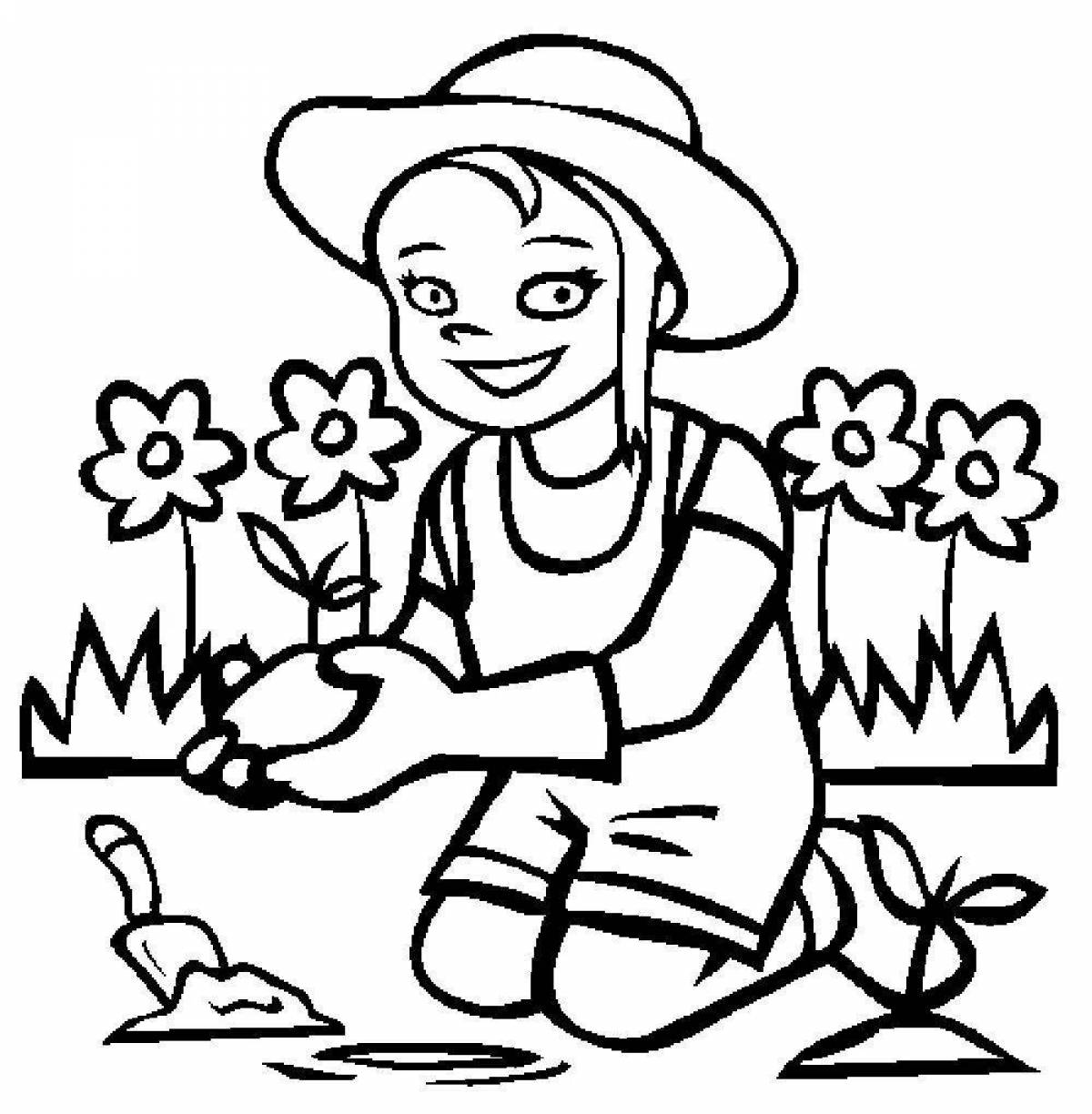 Coloring page quirky gardener