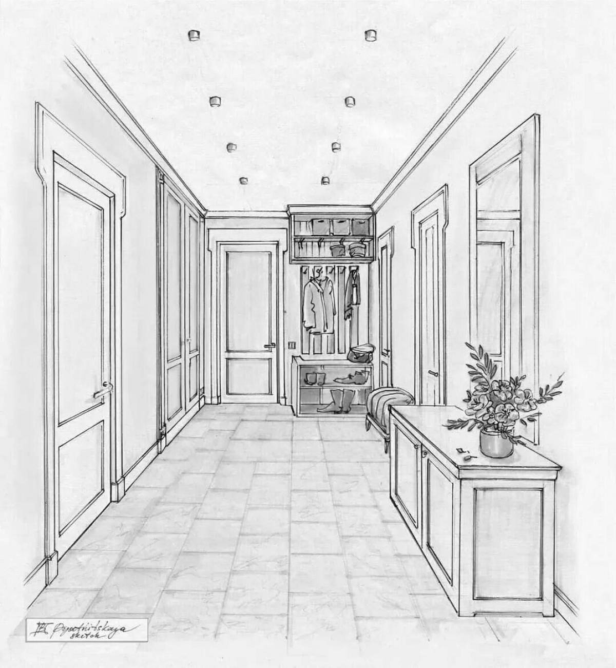 Adorable corridor coloring page