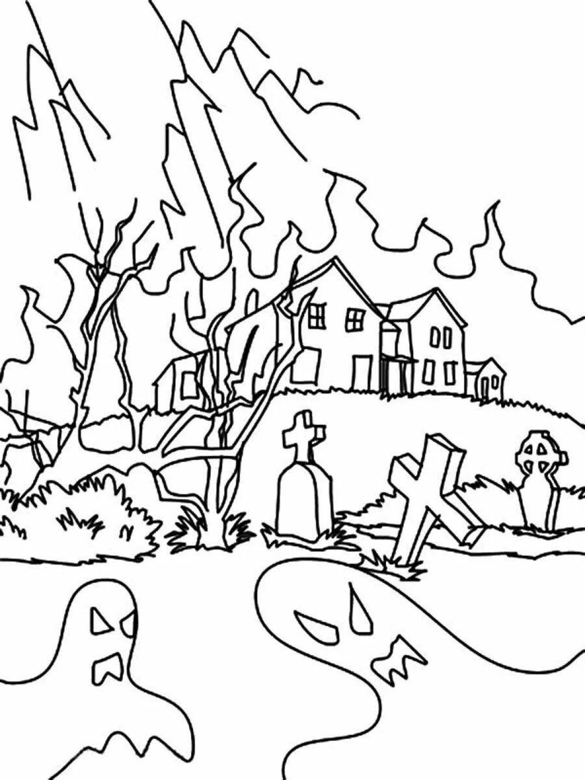 Creepy graveyard coloring page