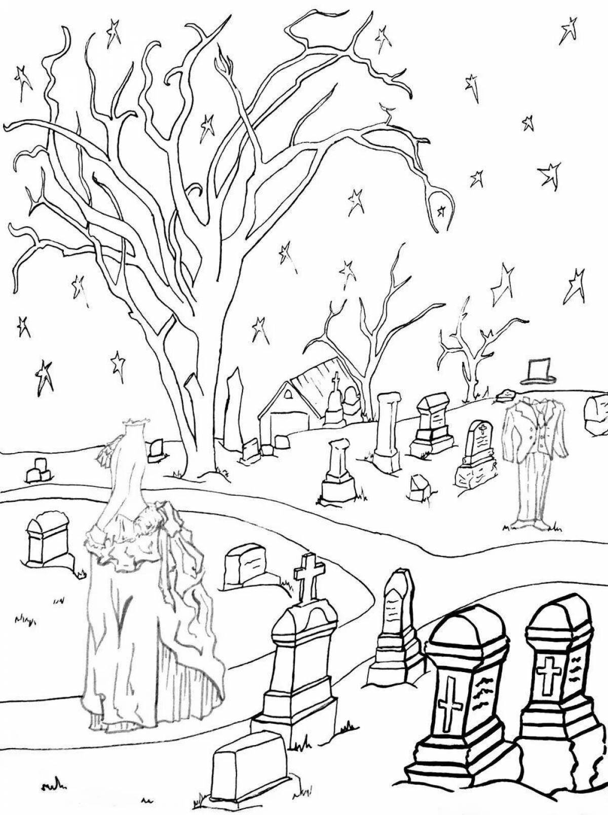 Haunted graveyard coloring page