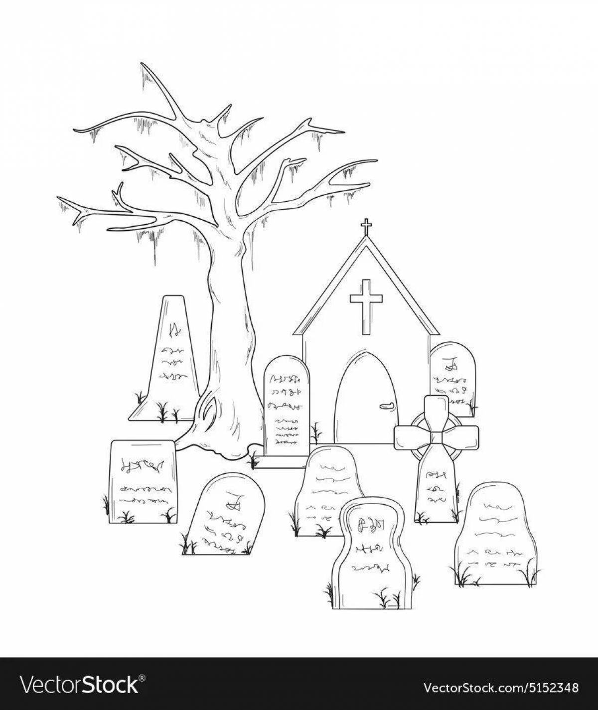 Coloring page mysterious cemetery