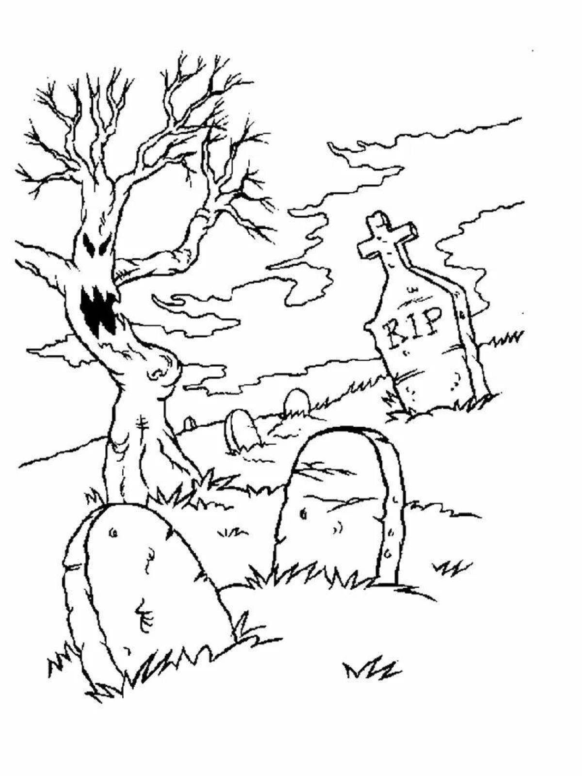 Chilling graveyard coloring page