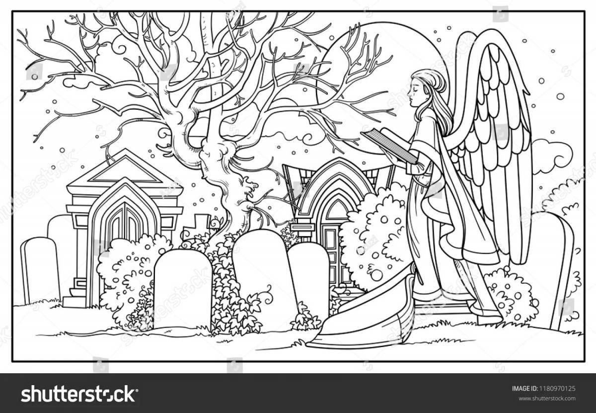 Раскраска пугающее кладбище