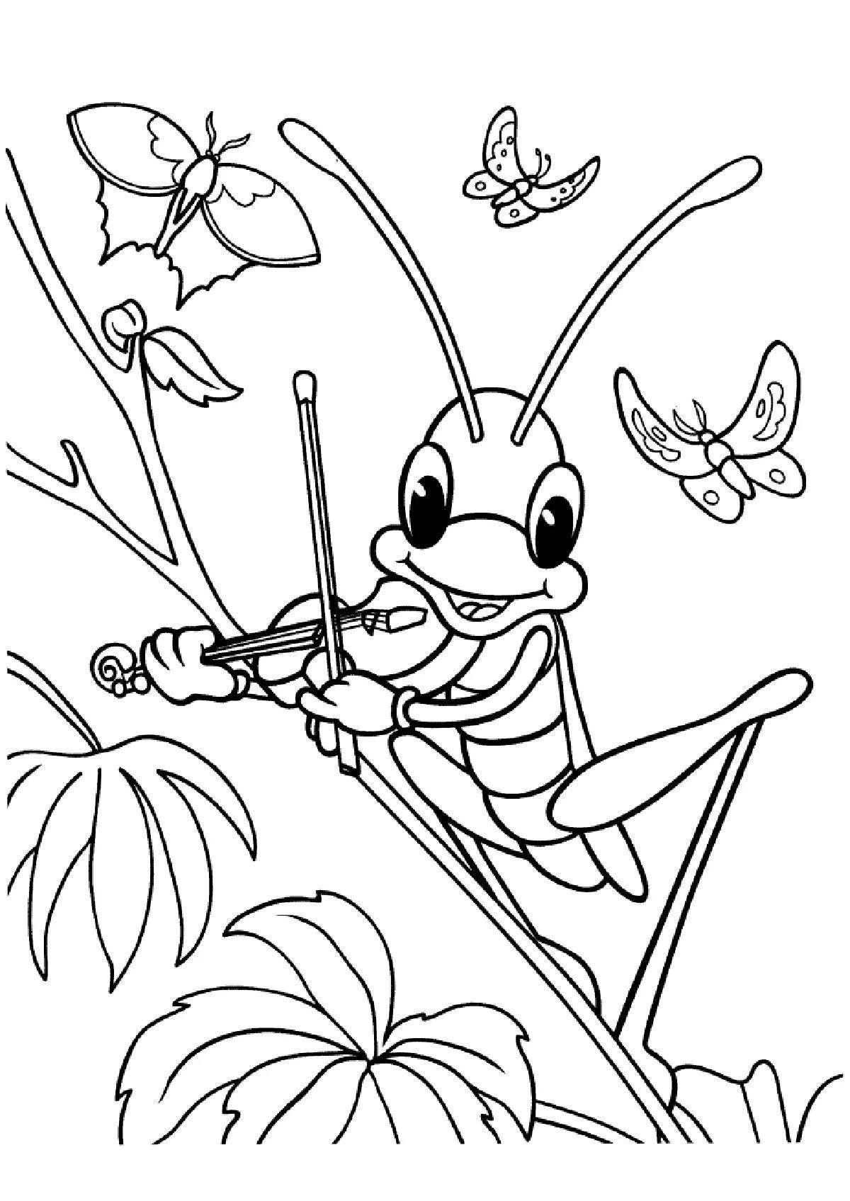 Colorful cricket coloring page