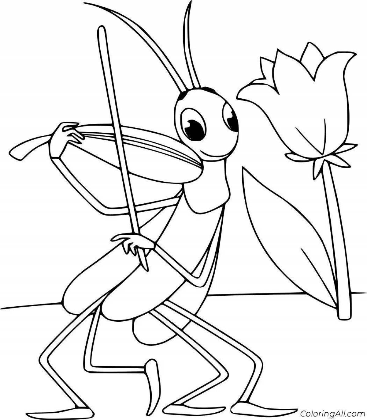 Entertaining cricket coloring page