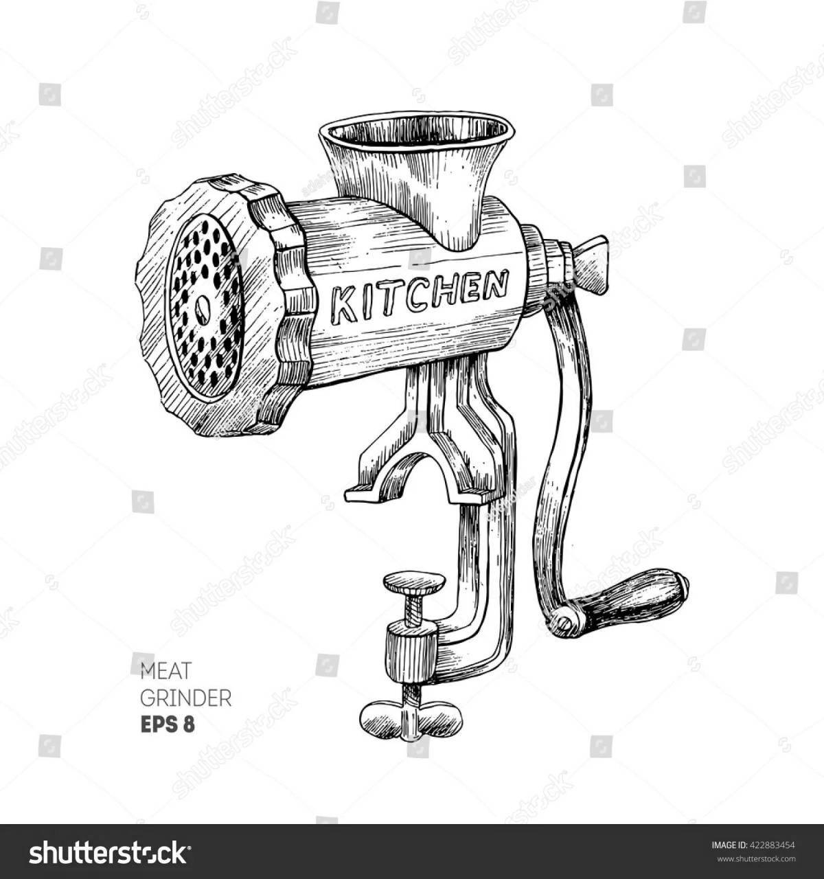 Coloring page charming meat grinder