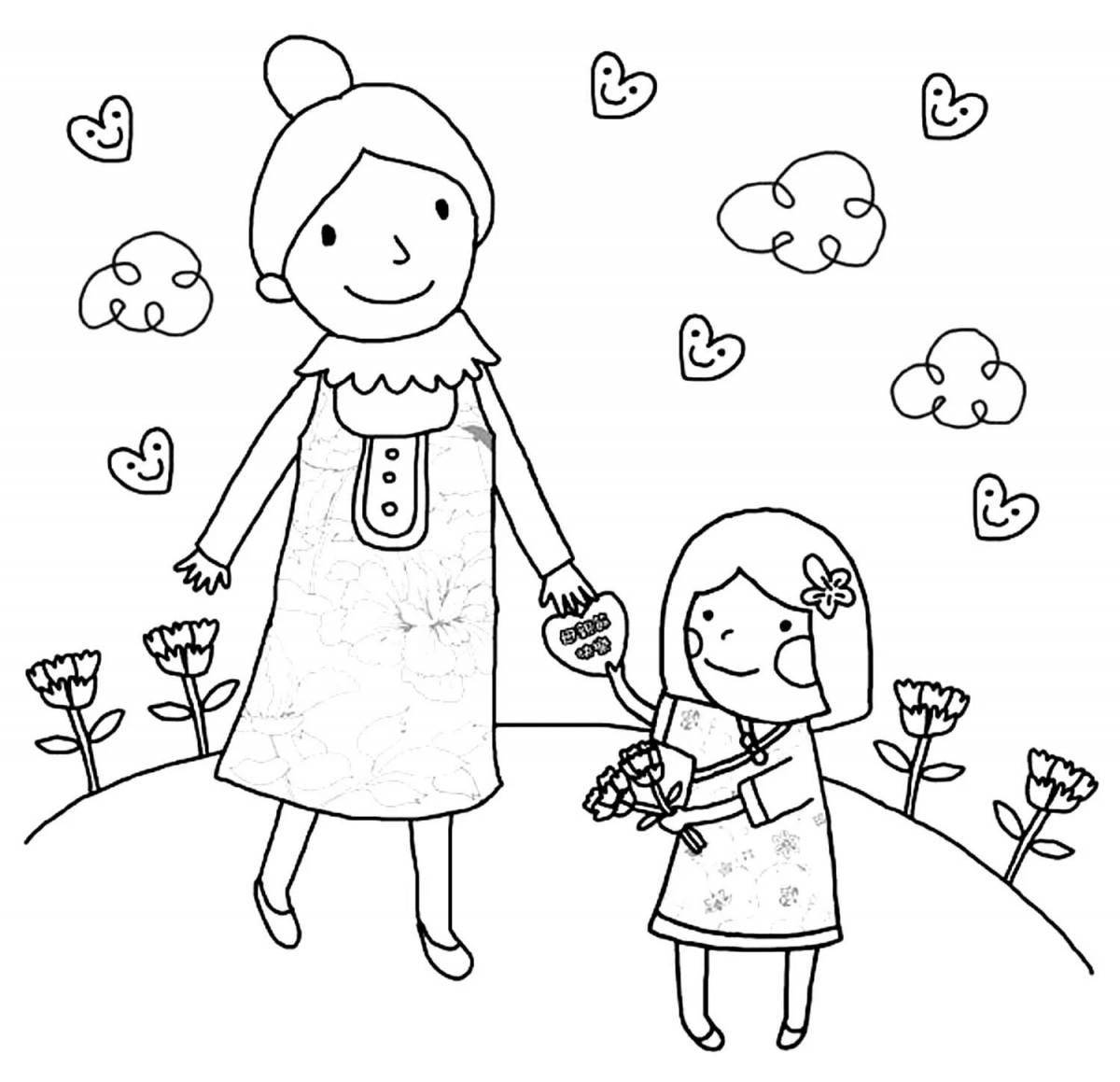 Colorful daughter coloring page