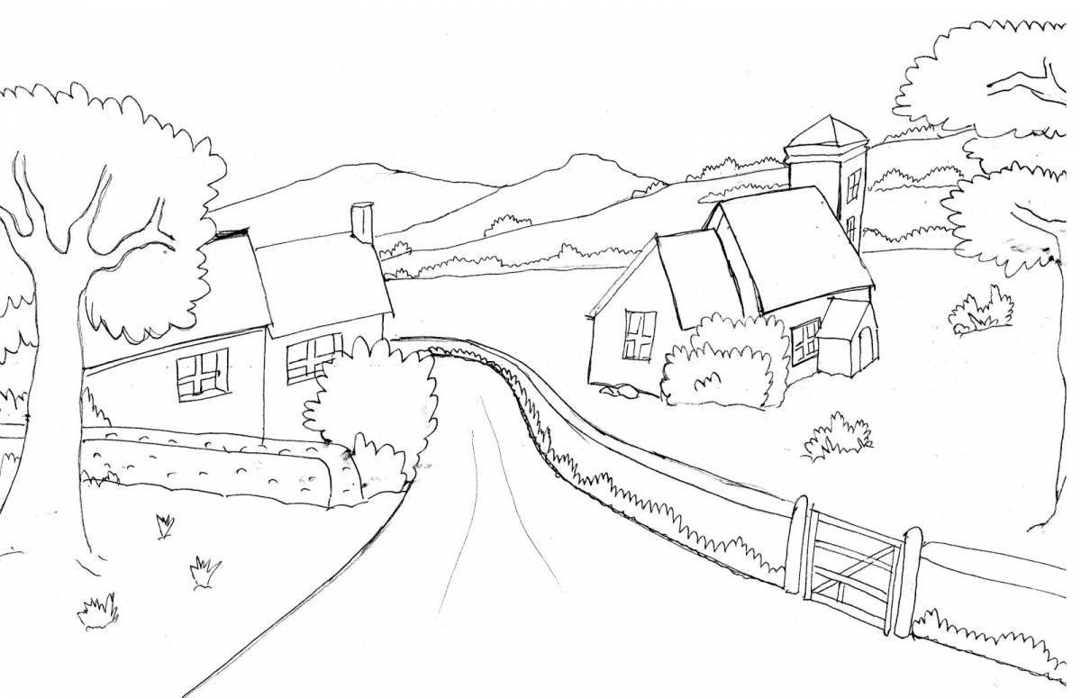 Charming village coloring book