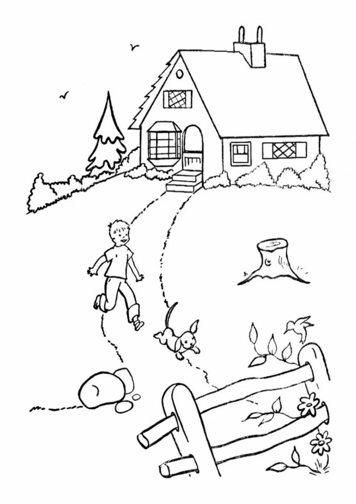 Sunny village coloring page