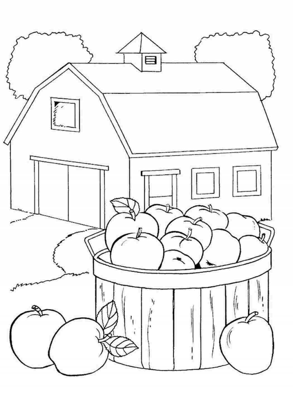 Animated village coloring page