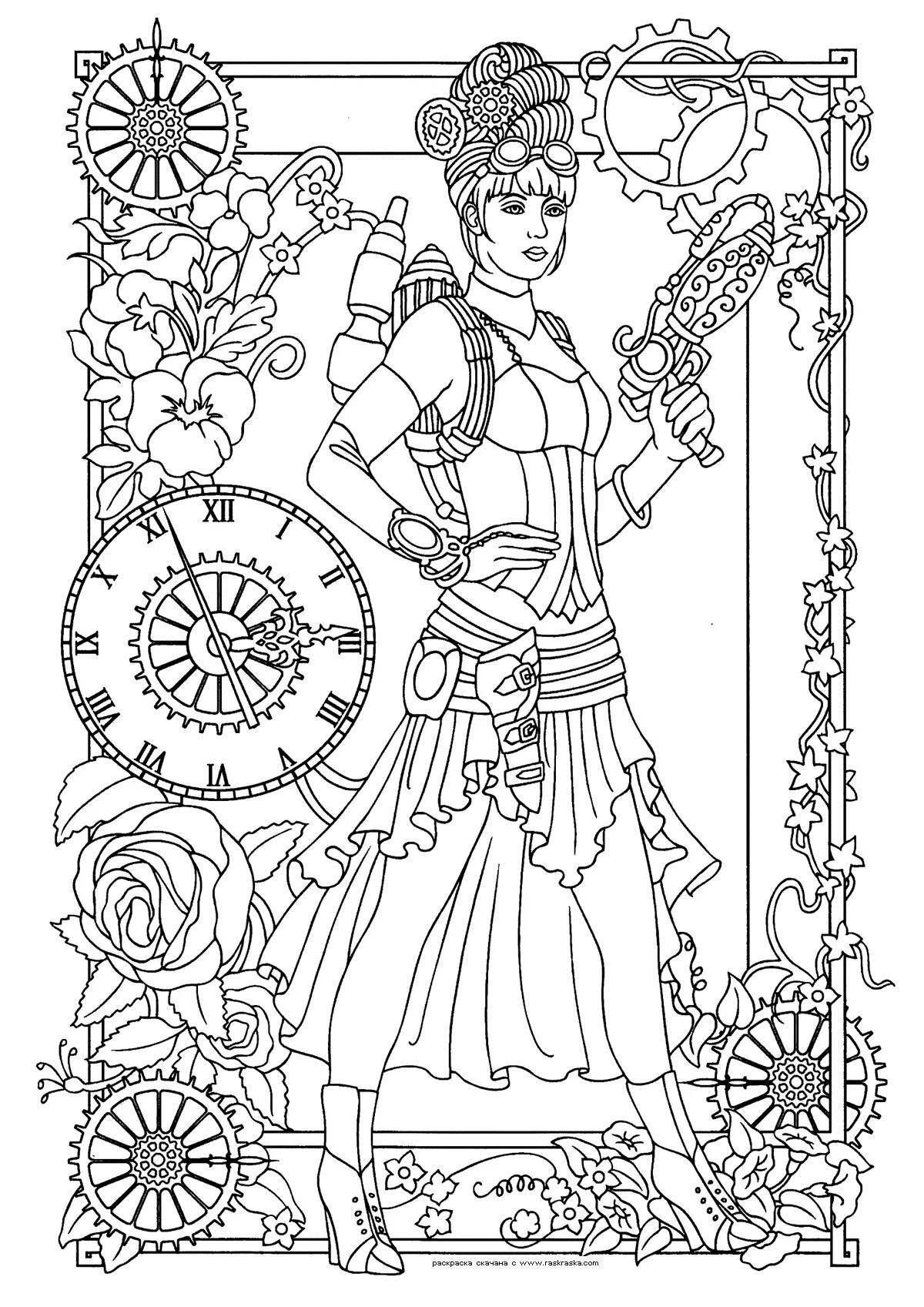 Detailed steampunk coloring book