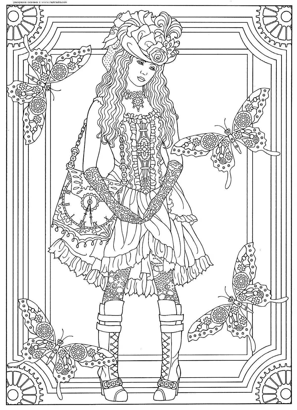 Playful steampunk coloring page