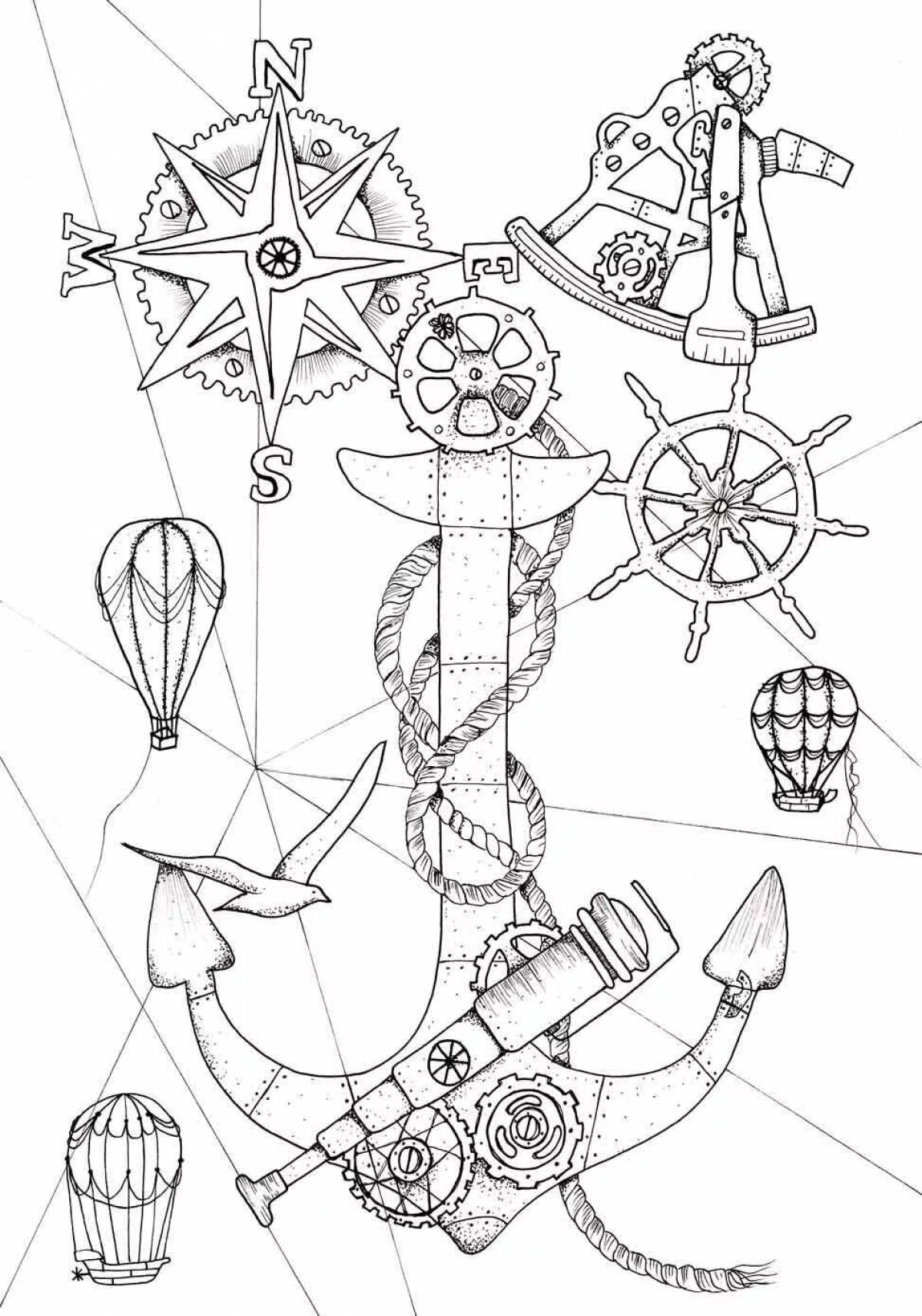 Steampunk themed coloring book
