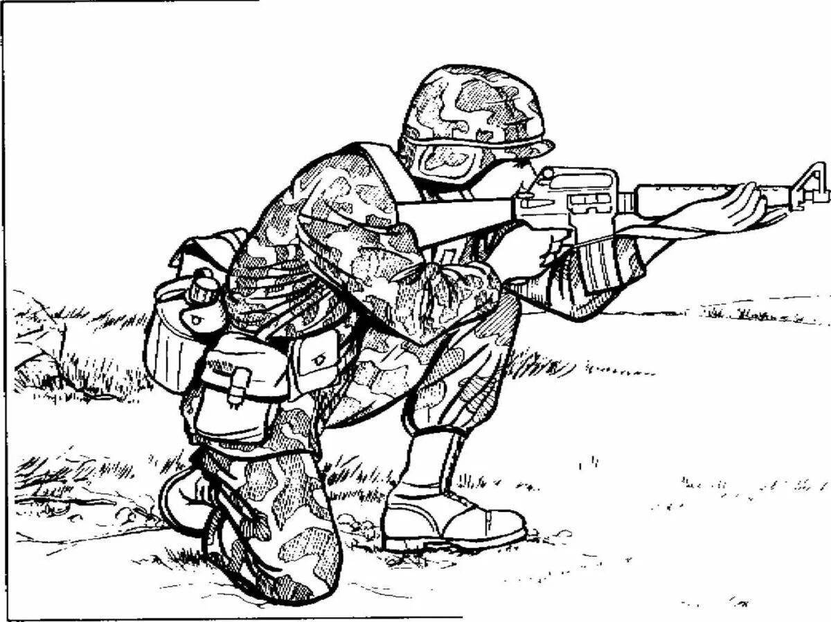 Colorfully illustrated National Guard coloring page