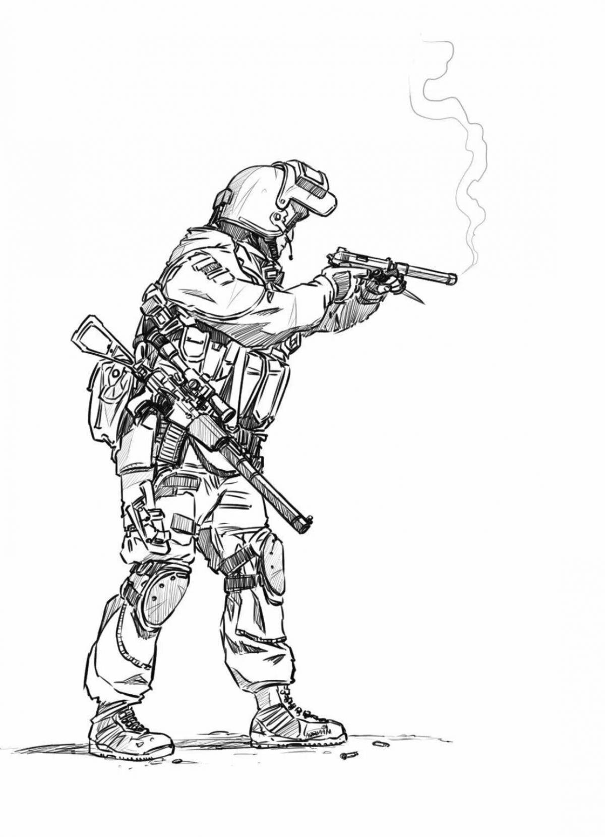 Colorfully drawn National Guard coloring page