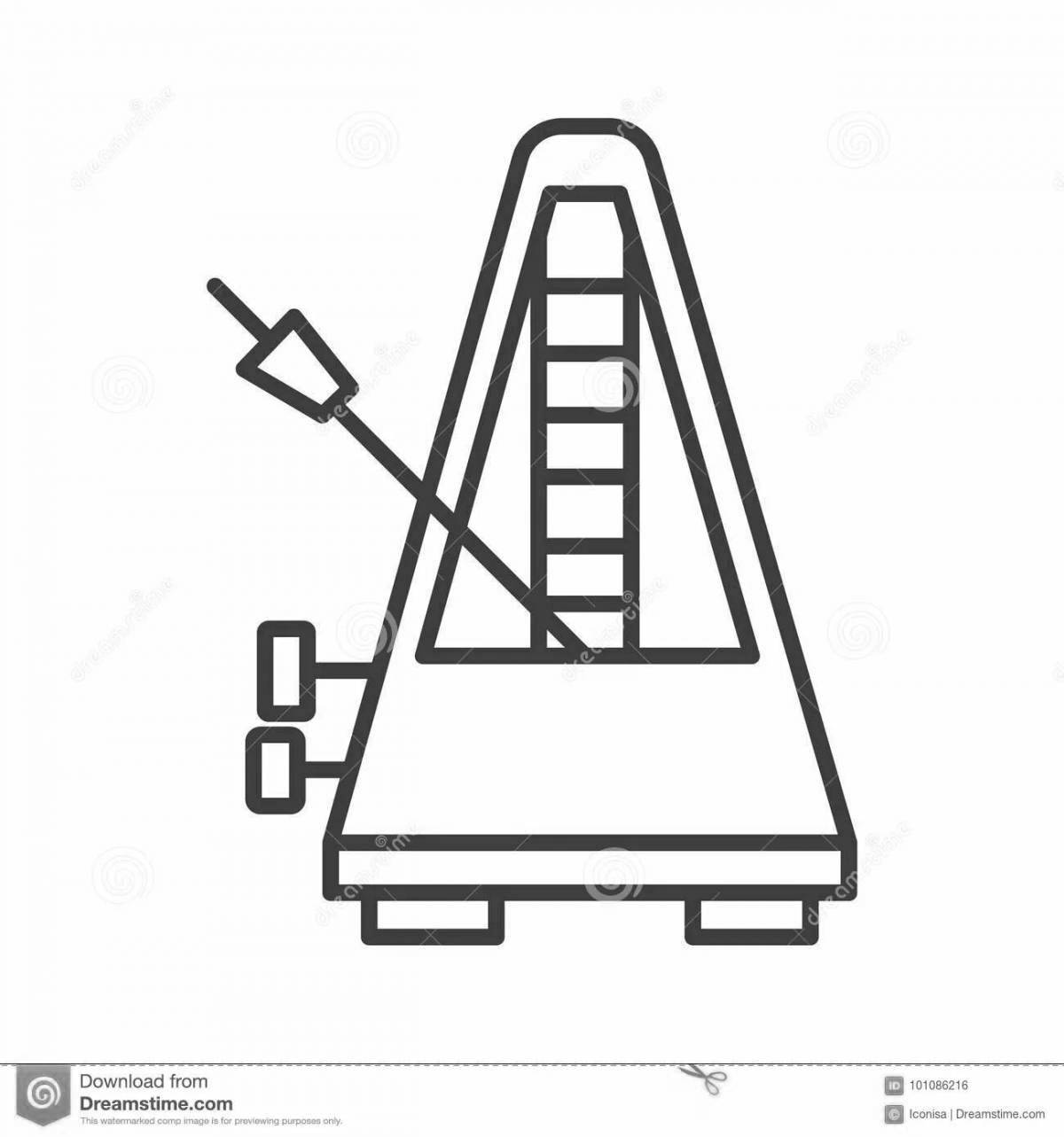 Coloring page metronome exploding with color