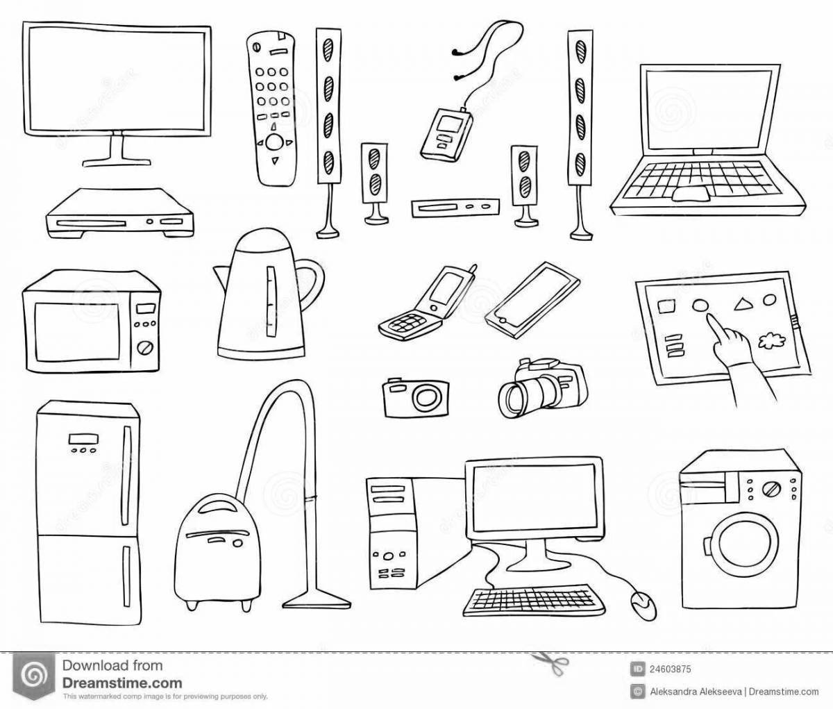 Colorful electronics coloring page