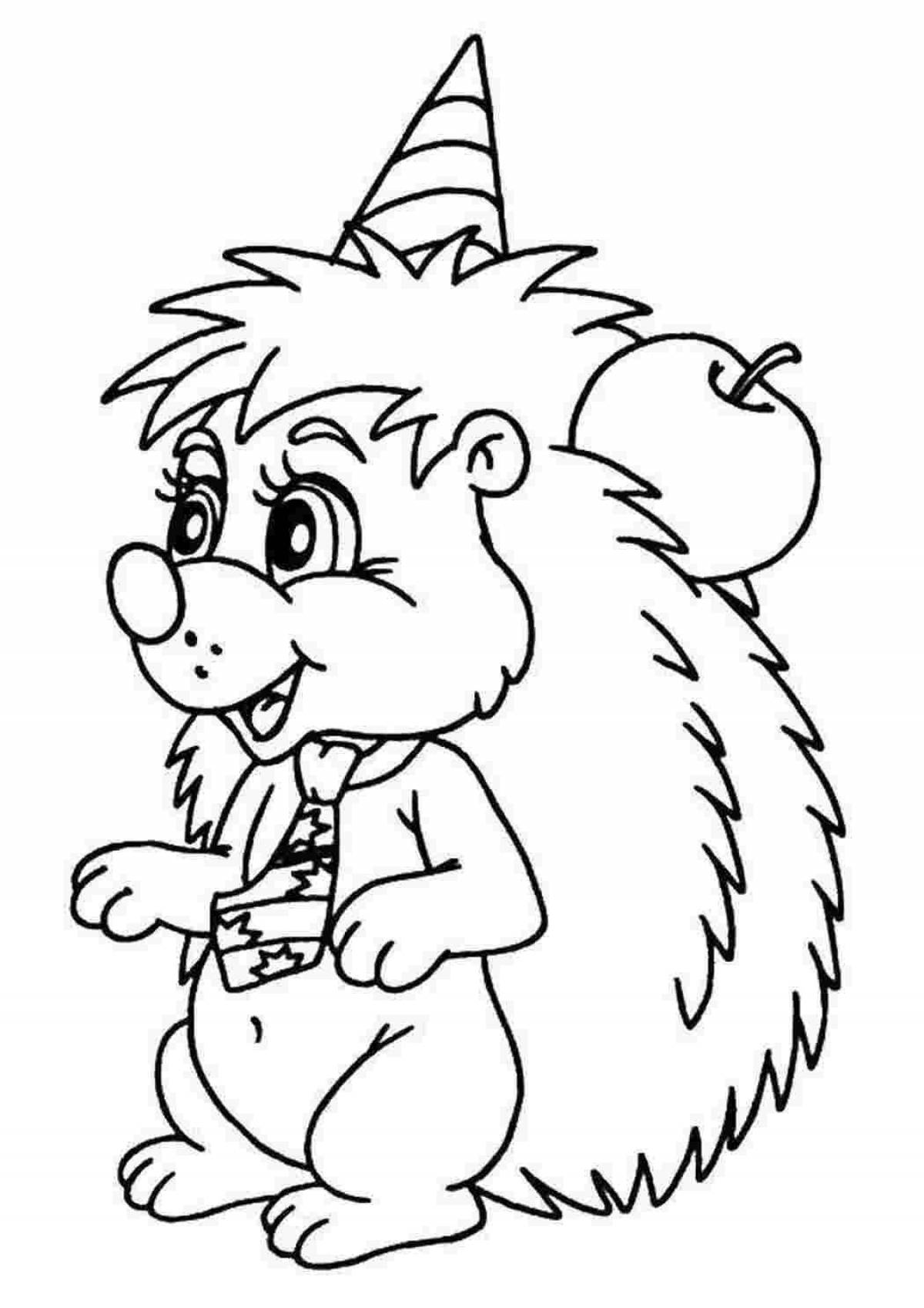 Coloring book playful hedgehog