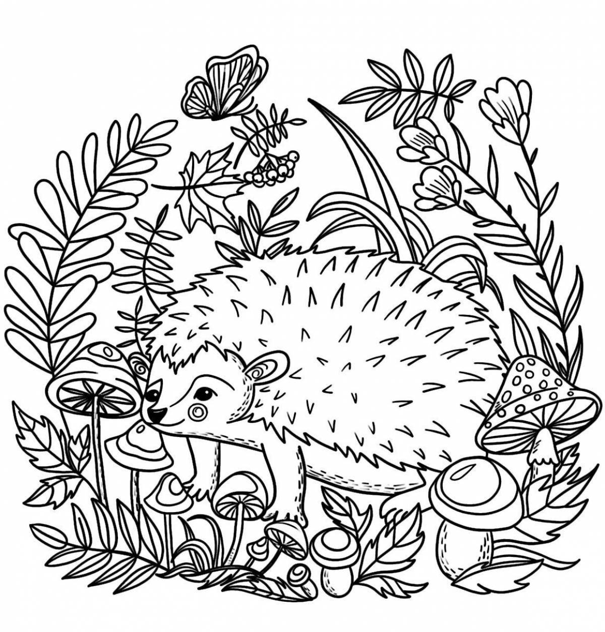 Coloring page happy hedgehog